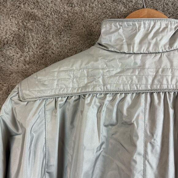Vintage 80s Changing Scene Silver Nylon Raincoat Belted Trench Coat 12 L Large - Picture 5 of 13